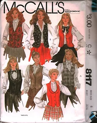 8117 Vintage McCalls SEWING Pattern Misses 1980s Vest Waistcoat UNCUT OOP FF • $5.59