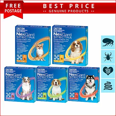 NEXGARD SPECTRA For All Sizes Dogs Flea Heartworm Tick And Worm Control 3 Doses • $76.93