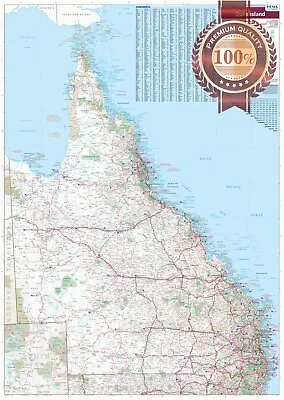 Detailed Queensland State Roads Qld Map Of Australia Aus Chart Premium Poster • $17.95