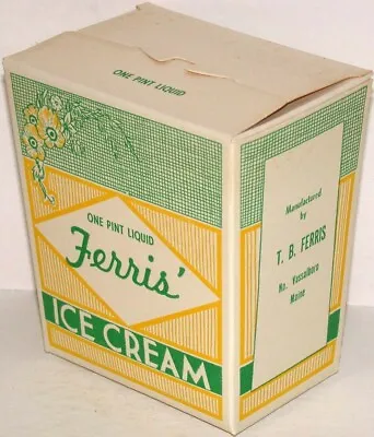 Vintage Box FERRIS ICE CREAM North Vassalboro Maine Unused New Old Stock N-mint • $8.49