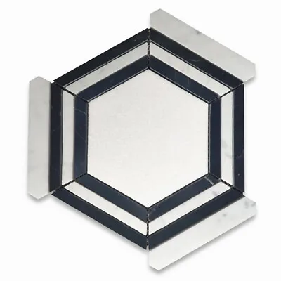 T35AXH White Thassos Marble Hexagon Nero Stripe Geometric Mosaic Tile Honed • $16.99