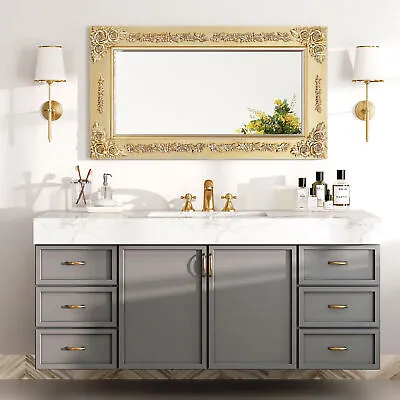 36 X20  Bathroom Vanity Mirror Vintage Gold Wood Framed Modern Wall Mirror Decor • $49.99