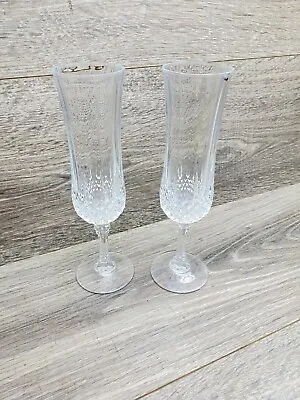 Wedding Crystal Champagne Wine Flute Diamond Ribbed VTG Set Of 2 8  Glasses • $17.99