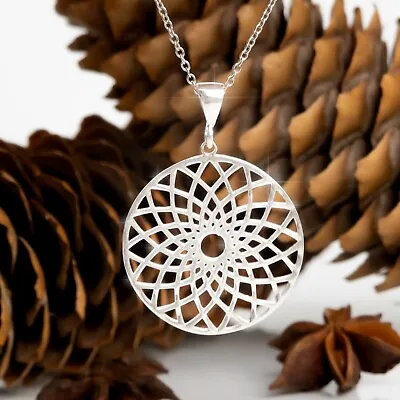 Mandala Necklace Chain 20  STERLING SILVER Lotus Flower Pendant Sacred Geometry • $28.80