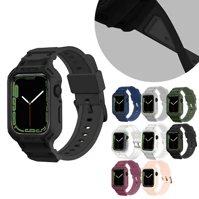 $11.86 • Buy For Apple Watch Series 8 7 SE 6 5 4 3 2 1 Case Sports Band Silicone Wrist Strap