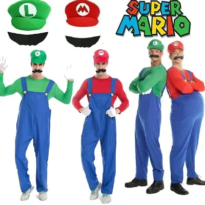 Men Adult Super Mario And Luigi Fancy Dress Plumber Bros Halloween Costume Party • $21.74