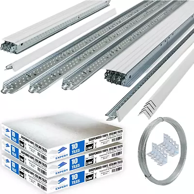 £379 • Buy 10m2 Suspended Vinyl Ceiling Tiles & Grid Metal Tee Frame System Complete 600mm 