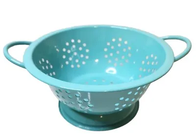 Vintage Classic Retro Looking Teal Metal Colander Strainer 8in Diameter 3inTall • $9