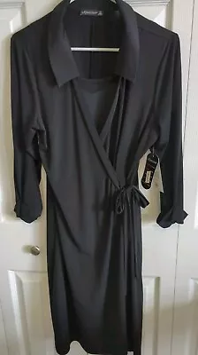 NWT Miraclesuit Wrap Dress Black Sz 10 Stretch Shape Wear Slip Slimming Long Slv • $25