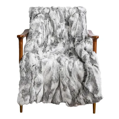 Soft Real Fur Throw Luxury Rabbit Fur Blanket Warm Bedspread Queen Size 80x60in • $181.44