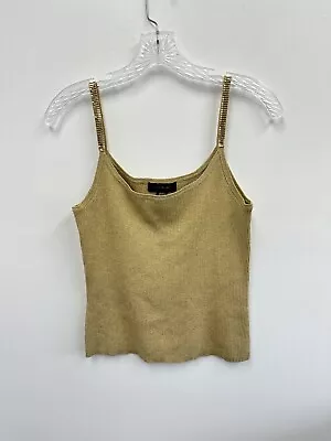 Vintage 90's Pointelle Gold Knit Studded Shoulder Spaghetti Strap Silk Cami M • $24.95