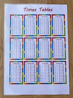 Times Tables A4 Size Poster Early Learning Primary School Key Stages • £3.45