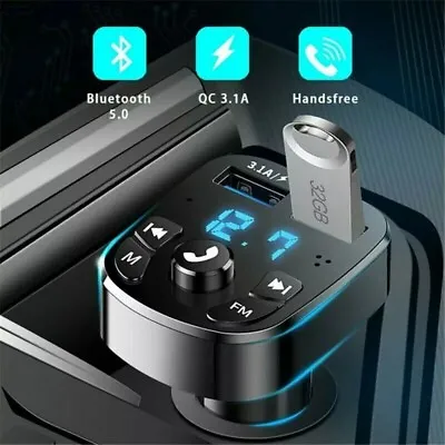 Bluetooth 5.0 Wireless Handsfree Car FM Transmitter MP3 Player 2*USB Charger Kit • $4.79