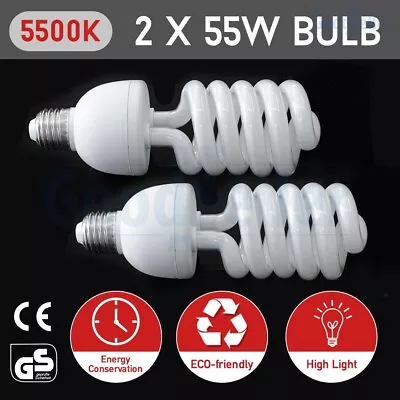 2X55W 5500K Photo Studio Spiral Energy Saving Daylight Light Bulbs Lamp CFL E27 • $19.97