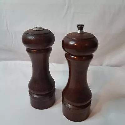 Vintage MR DUDLEY Wooden Salt Shaker & Pepper Mill Dark Wood 7” Tall MCM Grandy • $25