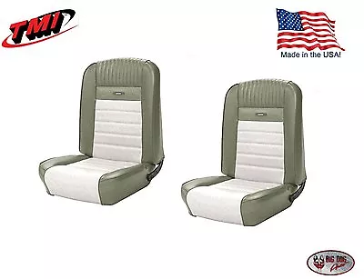 Full Set Deluxe PONY Seat Upholstery  Ford Mustang Front/Rear - Ivy Gold & White • $950.09