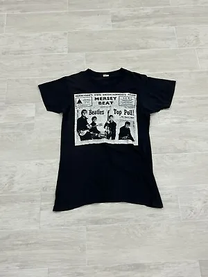 Vintage 80s 90s The Beatles Mersey Beat Pete Best Newspaper T Shirt USA Made • $84.97