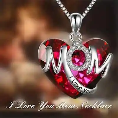 Exquisite Heart-shaped Red Crystal MOM Pendant Necklace Fashionable Women Trendy • $15.98