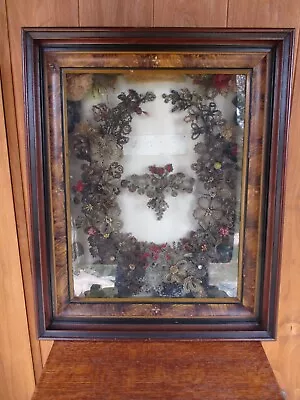 Very Large Antique Victorian Human Hair Mourning Art Picture Shadow Box Frame • $115.50