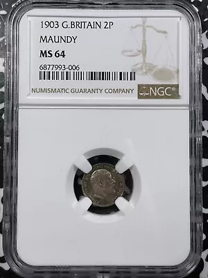 1903 Great Britain Maundy 2 Pence Twopence NGC MS64 Lot#G7078 Silver! Choice UNC • $100