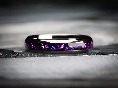 4mm Lab-Created Alexandrite Tungsten Ring Polished Silver With Gemstone Womens • $162.18