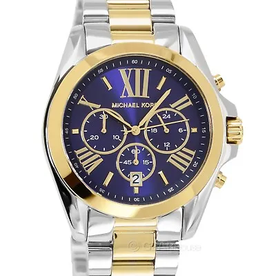 Michael Kors Womens Bradshaw Chronograph Watch Blue Dial Two-Tone Gold Silver • $108.60