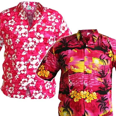 PINK HAWAIIAN SHIRTS Bright Loud Party Wear Aloha Tiki Luau Hawaii Surf Festival • £11.82