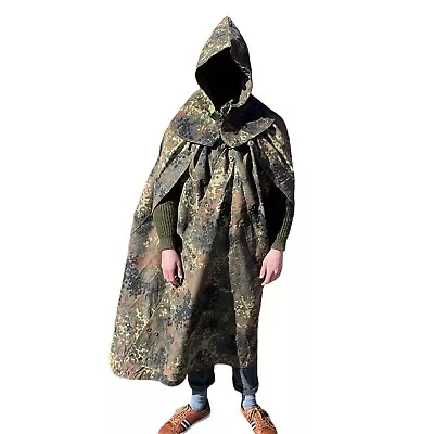 German Army Bundeswehr Poncho Flecktarn Camo Zeltbahn Shelter + Hood / Stow Bag • £74.95