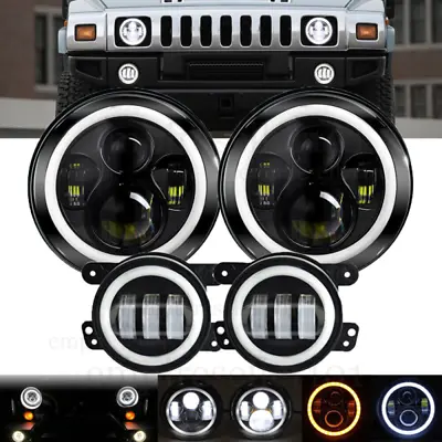 For Hummer H2 H3T 06-10 7  INCH Halo LED Headlight DRL & 4  Fog Lights Combo Kit • $79.99