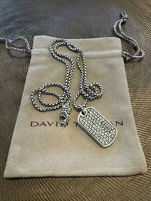 David Yurman Silver Exotic Stones Pave Gray Sapphire Dog Tag 19mm X 34mm Pendant • $152.50