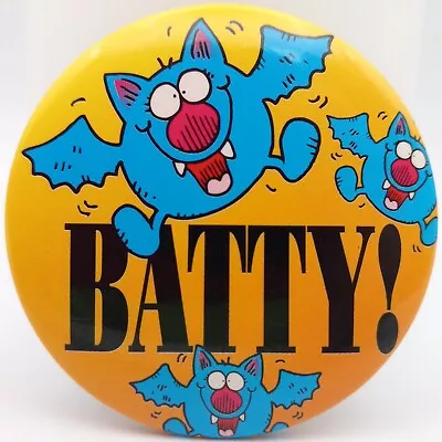 Vintage Batty Anthropomorphic Bats Pinback Button Jim Benton Halloween Pin Badge • $11.95