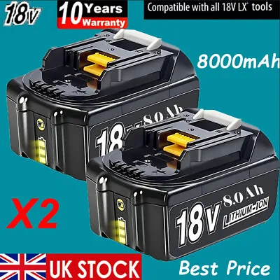 2 Pack 18V For Makita BL1860 18 Volt 8.0Ah Lithium-ion LXT Battery BL1850 BL1830 • £40.98