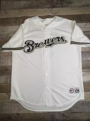 Vintage Milwaukee Brewers Geoff Jenkins Majestic MLB Baseball Jersey Men XL USA • $34.99