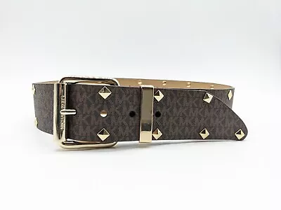 MICHAEL KORS Logo Studded Faux-leather Women's Wide Belt- SMALL -Brown • $21