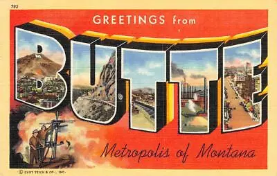 BUTTE MONTANA Large Letter Linen Greetings Copper Mining 1940s Vintage Postcard • $7.19