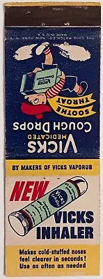 Vicks Inhaler Medicated Cough Drops Vintage Matchbook Cover • $3.99