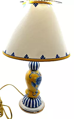 Vintage Yellow Blue White Lamp Hand Painted In Excellent Condition 16  Tall • $32