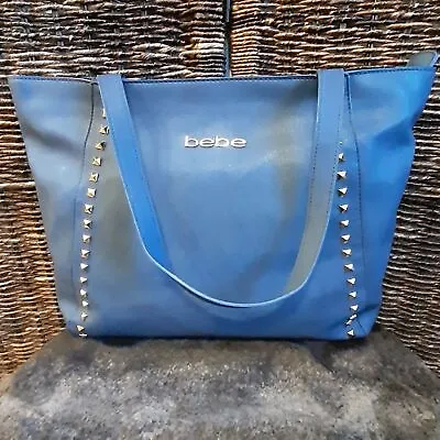 Bebe Gold Studded Tote Bag Blue Boho Rocker Grunge Western Moto Trendy Purse • $24.99