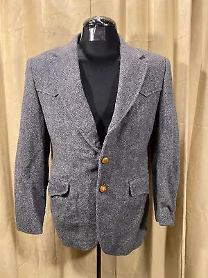 Mens Vtg 70s Miller Stockman Western Blazer Size 40R Gray Herringbone Wool • $24.50