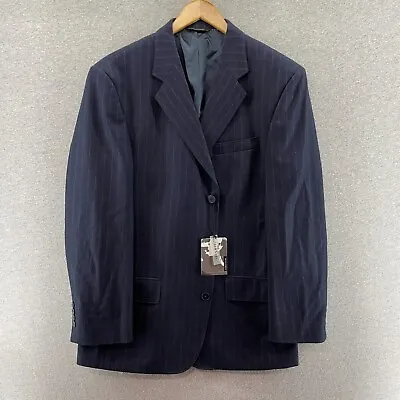 Vintage Structure Mens Jacket Blue 44R Sport Coat 100% Wool Business Stripe • $20.90