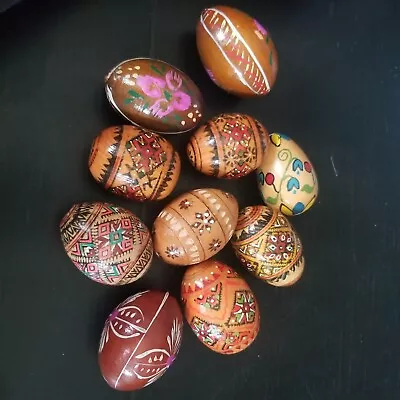Vintage Lot Of 10 Assorted Hand Painted Wooden Easter Egg Decor • $14.50