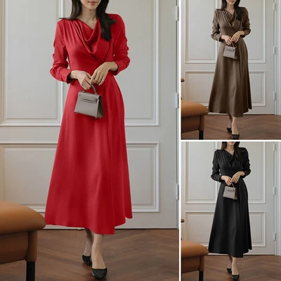 $32.07 • Buy ZANZEA Womens Long Sleeve A Line Fashion Elegant Solid Party Evening Maxi Dress