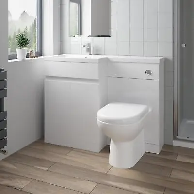 1100mm Bathroom Vanity Unit Basin Sink Toilet Combined Furniture Left Hand White • £429