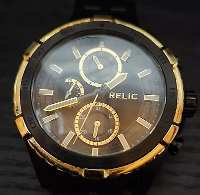 Relic By Fossil Men’s Callum Chronograph Gold/Black Steel 46mm Watch ZR15837 • $30