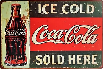 Coca-Cola Tin Sign 20x30 Metal Plaque Retro Vintage Bar Pub Diner Ice Cold Coke • £6.85