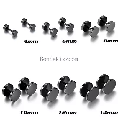 Stainless Steel Men Unisex Fake Black Ear Stretcher Plugs Cheater Earrings 2pcs • $6.99