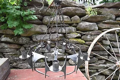  Mid Century Hanging Chandelier Moe Bridges Style Wrought Iron  Brutalist • $525