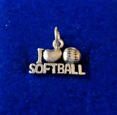 Sterling Silver 11x17mm Says I Love Softball Ball With Heart Charm • $21.84