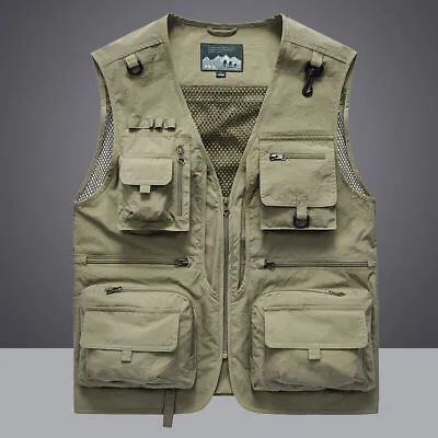 £25.97 • Buy Men Breathable Mesh Sleeveless Vest Tool Pocket Unloading Cargo Waistcoat Jacket