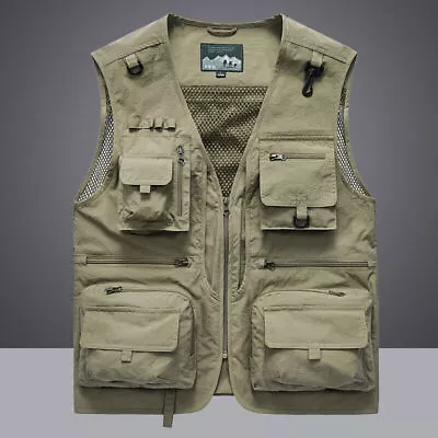 £25.97 • Buy Men Breathable Mesh Sleeveless Vest Tool Pocket Unloading Cargo Waistcoat Jacket